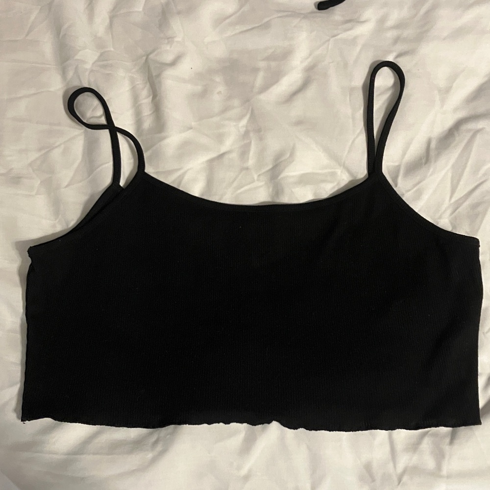 Plain Black Ribbed Cropped Tank Top